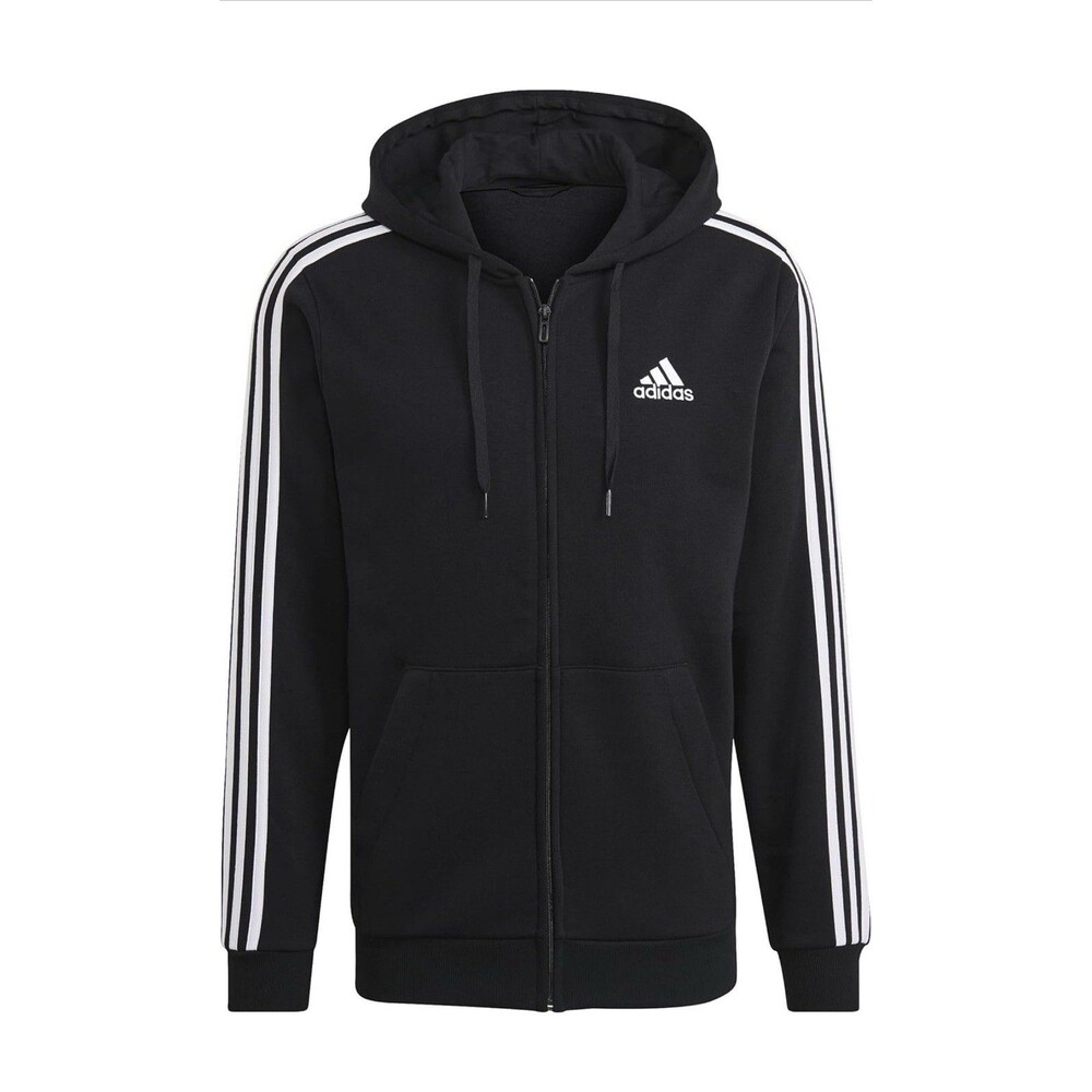 adidas Essentials Size Large Fleece 3-Stripes Full-Zip Hoodie Fleece Black/White
